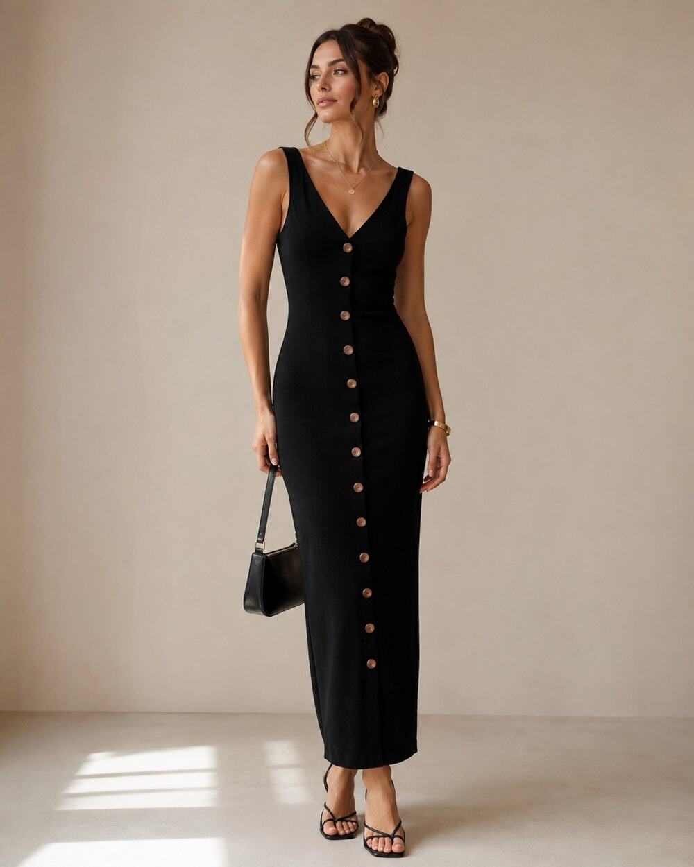 Marie St Claire Dress Linen And Lined Black With Buttons Classic Minimalist Sz 4